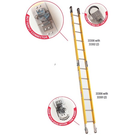 Bauer Ladder Parallel Sectional Ladder, 4' Add-On Section without Shoes or Endcaps, 12"W, 300lb Load Capacity 33304